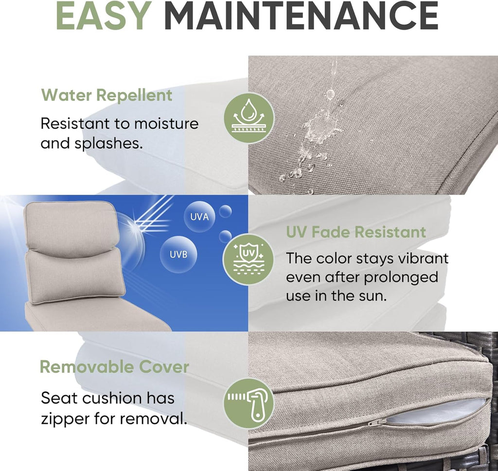 Outdoor Chair Cushion Set of 2, Waterproof Outdoor Seat Cushions 25x22, Patio Chair Cushions for Outdoor Furniture, Couch Cushion Replacement, Include 2 Back & 2 Seat Cushions, Smile/Beige