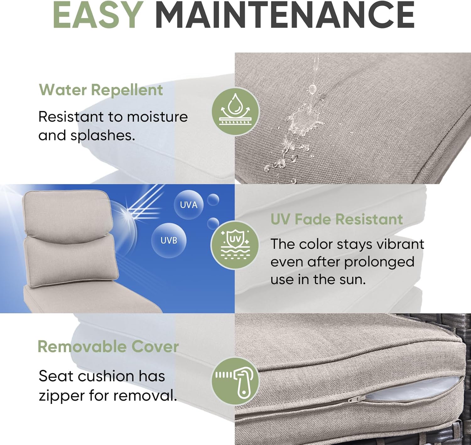 Outdoor Chair Cushion Set of 2, Waterproof Outdoor Seat Cushions 25x22, Patio Chair Cushions for Outdoor Furniture, Couch Cushion Replacement, Include 2 Back & 2 Seat Cushions, Smile/Beige