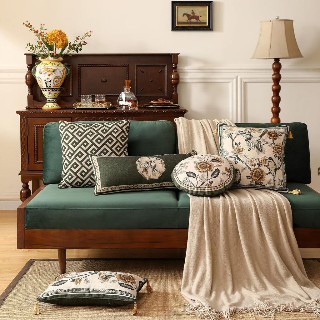 ISAENNE Design Linen Classic Vintage Throw Pillow Covers 18"x18", Minimalist Square Cushion Covers with Green Irregular Plaid Pattern Decor Pillowcases for Bed,Living Room,Outdoor,Car