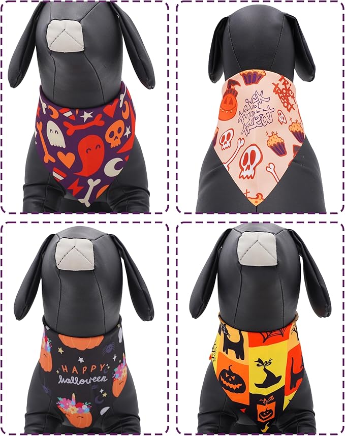 PET SHOW 100 Pack Halloween Extra Small Dog Bandanas Bulk Seamless Pumpkin Triangle Bibs Scarves XS for Puppies Cats Adjustable Grooming Kerchiefs for Girl Boy Pets Costume Accessories (Small)