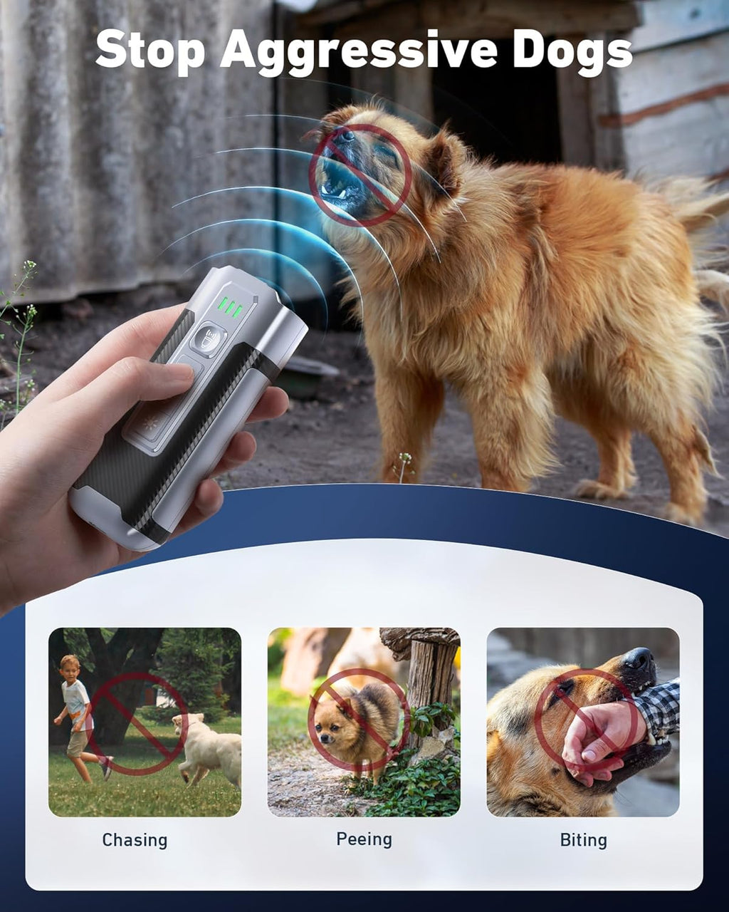 Dog Bark Deterrent Devices-Ultrasonic Anti Barking Device for Dogs with 50ft Range, Rechargeable No Barking Device for Own or Neighbor's Dogs, Portable Safe for Dogs/Humans,Silver