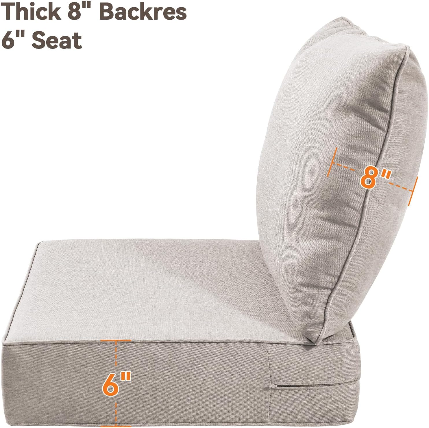 6" Thick Outdoor Cushions 24x24x6, 2-Set Deep Seat Patio Cushions with Removable Cover, Waterproof & Fade Resistant Replacement for Wicker Chair, Loveseat, Sofa - Beige