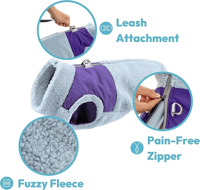 Gooby Zip Up Sherpa Vest - Forest Green, X-Small - Two Tone Fuzzy Fleece Dog Sweater with Built-in Harness and Extra Security for Small Dog and Medium Dog