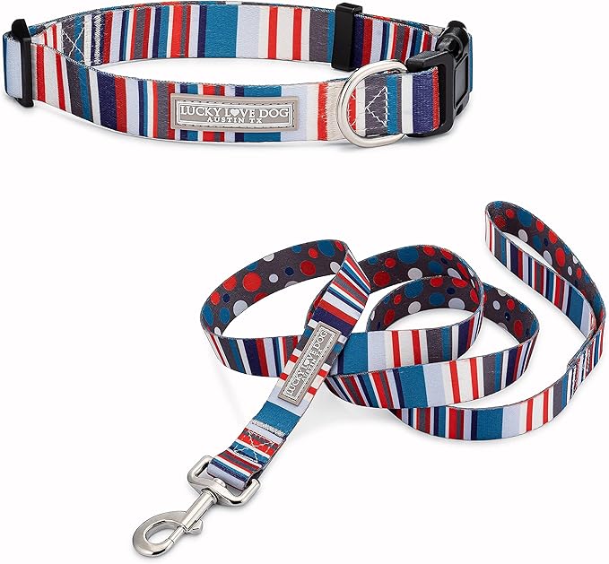 Lucky Love Dog - Adjustable Dog Collar and Leash Set with Easy Click Buckle for Small to Large Dogs, Durable, & Comfortable Collar for Male & Female Dogs, Puppies & Adult Ones - Linus Combo, XS