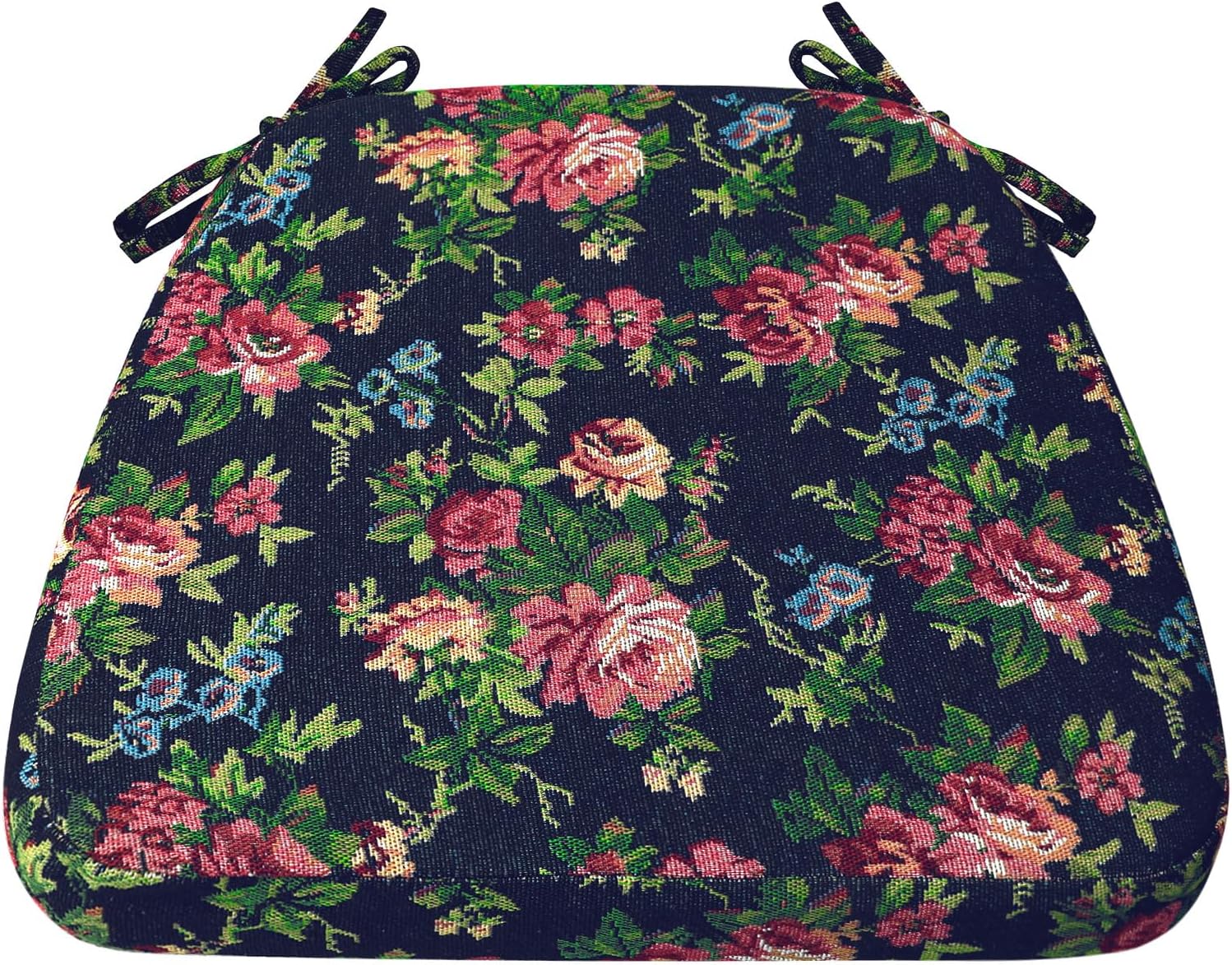 AAAAAcessories D-Shaped Chair Cushions, 2" Thick Dining Chair Pads with Ties and Removable, Machine-Washable Cover, 17" x 16", Night-Blooming Blossoms