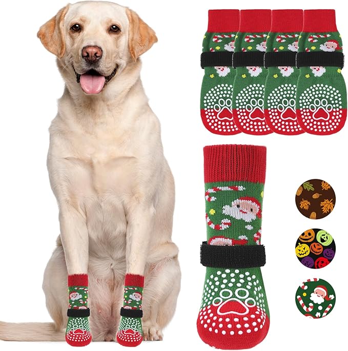 KOOLTAIL Anti Slip Dog Socks for Hot/Cold Pavement to Prevent Licking Paws, Dog Boots&Paw Protector with Grippers for Hardwood Floors, Traction Control No Twist Booties for Small Medium Large Dogs