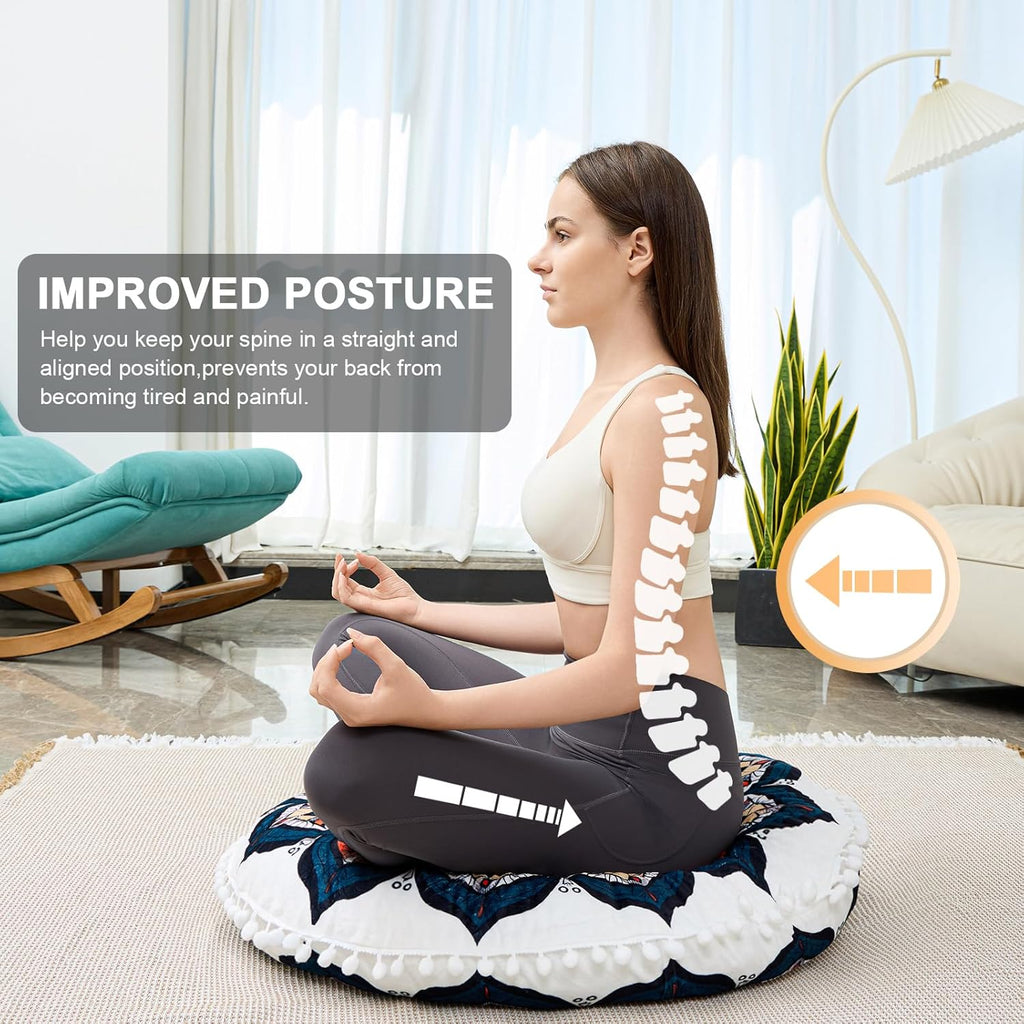 32 in Meditation Floor Cushion, Round Large Floor Pillow for Adult, Yoga Pillows for Sitting On Floor, Boho, Memory Foam Filling