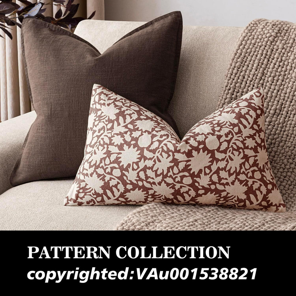 Foindtower Set of 2 Decorative Neutral Floral Throw Pillow Covers Accent Farmhouse Cushion Covers Boho Lumbar Pillowcase for Couch Sofa Bedroom Living Room Home Decor,12×20 Inch,Wine Red