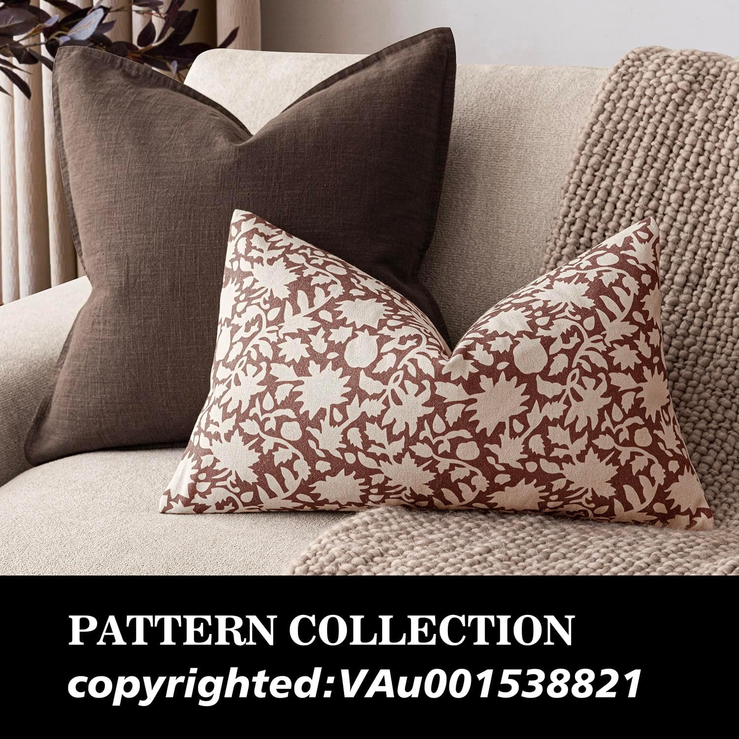 Foindtower Set of 2 Decorative Neutral Floral Throw Pillow Covers Accent Farmhouse Cushion Covers Boho Lumbar Pillowcase for Couch Sofa Bedroom Living Room Home Decor,12×20 Inch,Wine Red