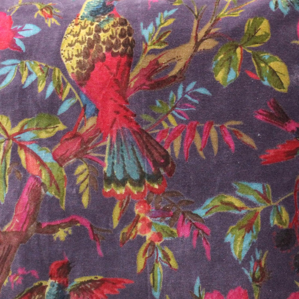Eyes of India Velvet Floral Flower Bird Throw Pillow Sofa Cushion Cover Case Couch Colorful Boho Chic Bohemian Accent Indian Handmade (Purple, 24" x 24")