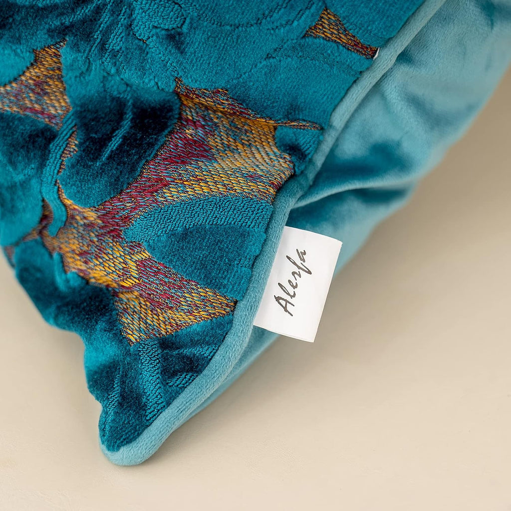 Alerfa 12 x 20 Inch Light Blue Rectangle Maple Leaf Pillow Embroidery Cut Velvet Cushion Case Luxury Modern Lumbar Throw Pillow Cover Decorative Pillow for Couch Sofa Living Room Bedroom Car