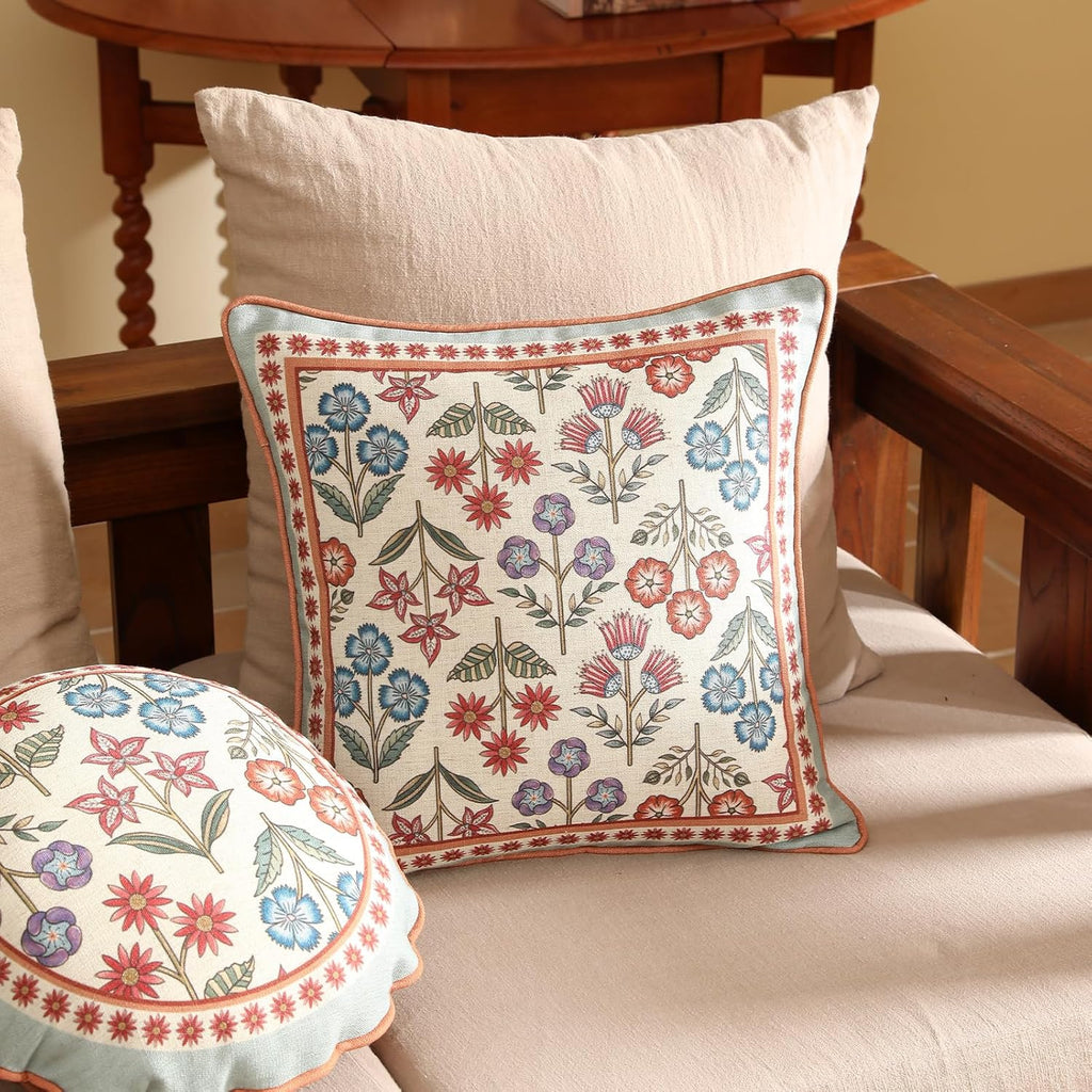 Blue Throw Pillow Covers Set of 2,Cottage Rustic Farmhouse with Wild Flowers Pattern Linen Pillowcases,Decorative Square Pillows Cushion Cover for Couch Sofa Bed Chair Car,18x18 Inches