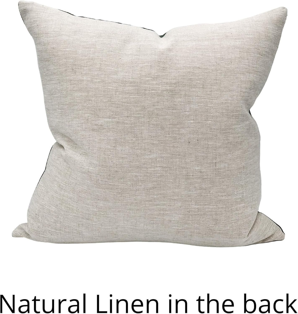 Designer Floral Print on Natural Linen Pillow Cover | Indigo Blue and Rust Brown Pillow | Boho Pillow | Decorative Throw Pillow Covers (Rust/Indigo, 14x20)