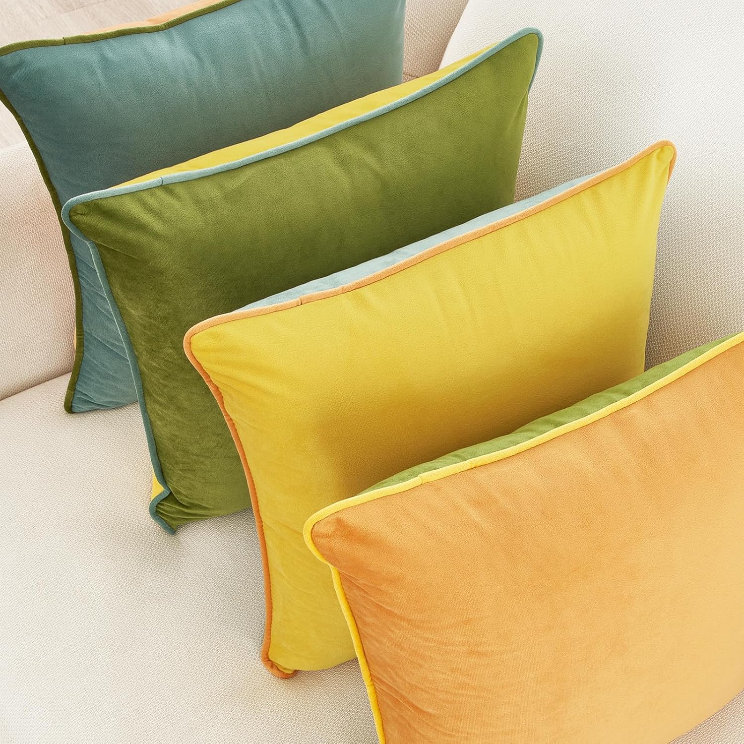 MONDAY MOOSE Decorative Throw Pillow Covers Cushion Cases, Set of 4 Soft Velvet Modern Double-Sided Designs, Mix and Match for Home Decor, Pillow Inserts Not Included (18x18 inch, Yellow/Green)