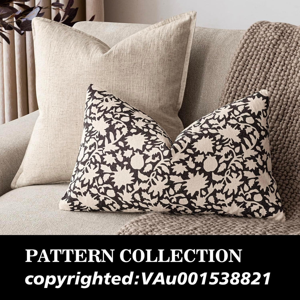 Foindtower Set of 2 Decorative Neutral Floral Lumbar Throw Pillow Covers Accent Farmhouse Cushion Covers Boho Vintage Pillowcase for Couch Sofa Bedroom Living Room Home Decor,12×20 Inch,Black