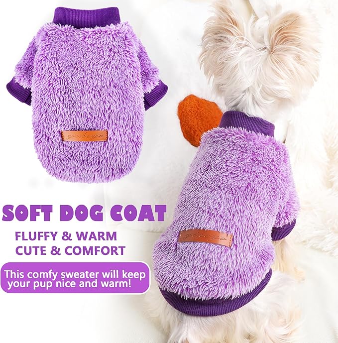 Dog Sweaters for Small Dogs Girl Male Dog, Sweater, Soft Fleece Pet Winter Clothes Boy Girl, Fuzzy Sweatshirts Flannel Jacket Puppy Coat(M,Purple)