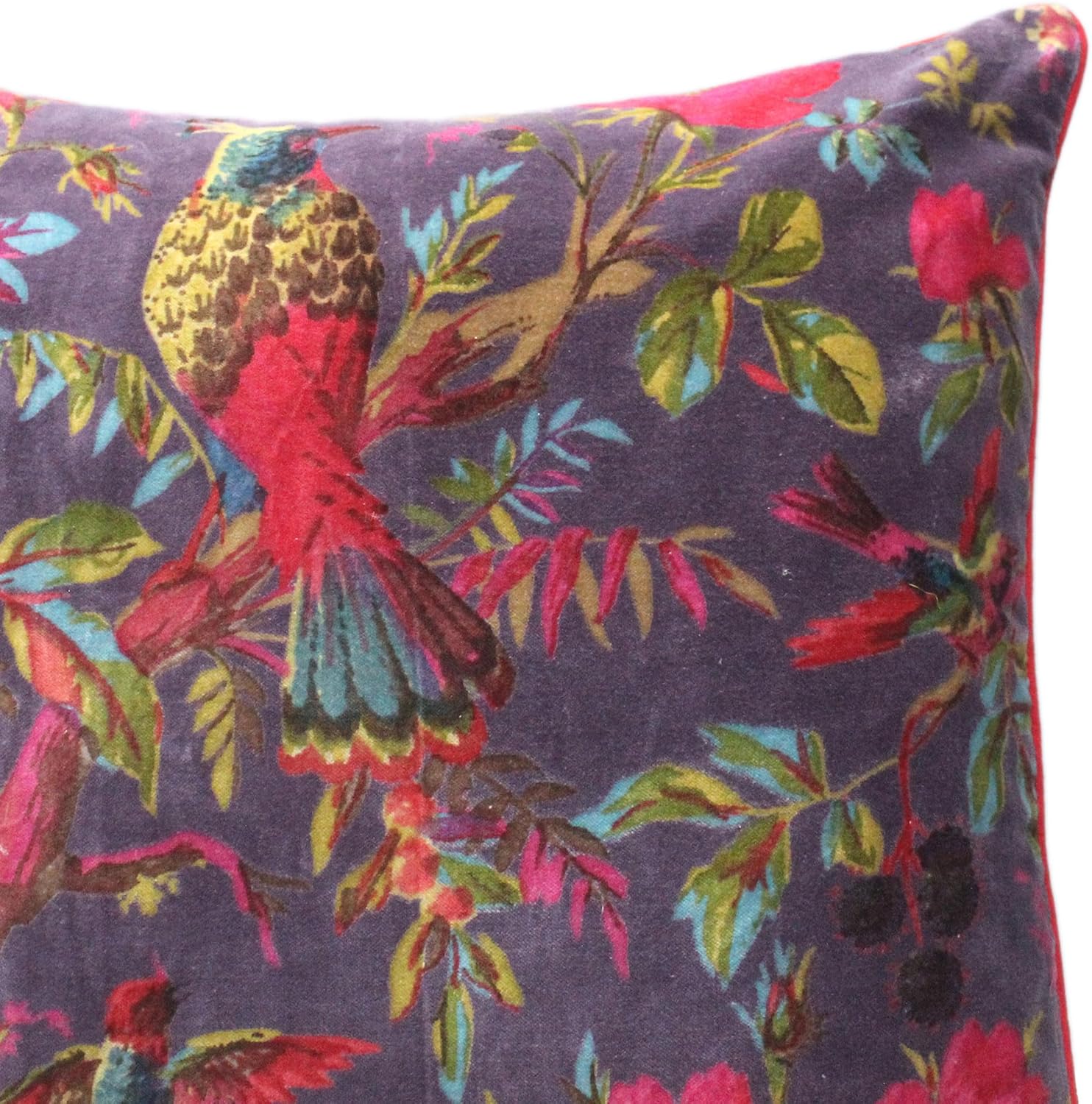Eyes of India Velvet Floral Flower Bird Throw Pillow Sofa Cushion Cover Case Couch Colorful Boho Chic Bohemian Accent Indian Handmade (Purple, 20" x 12")