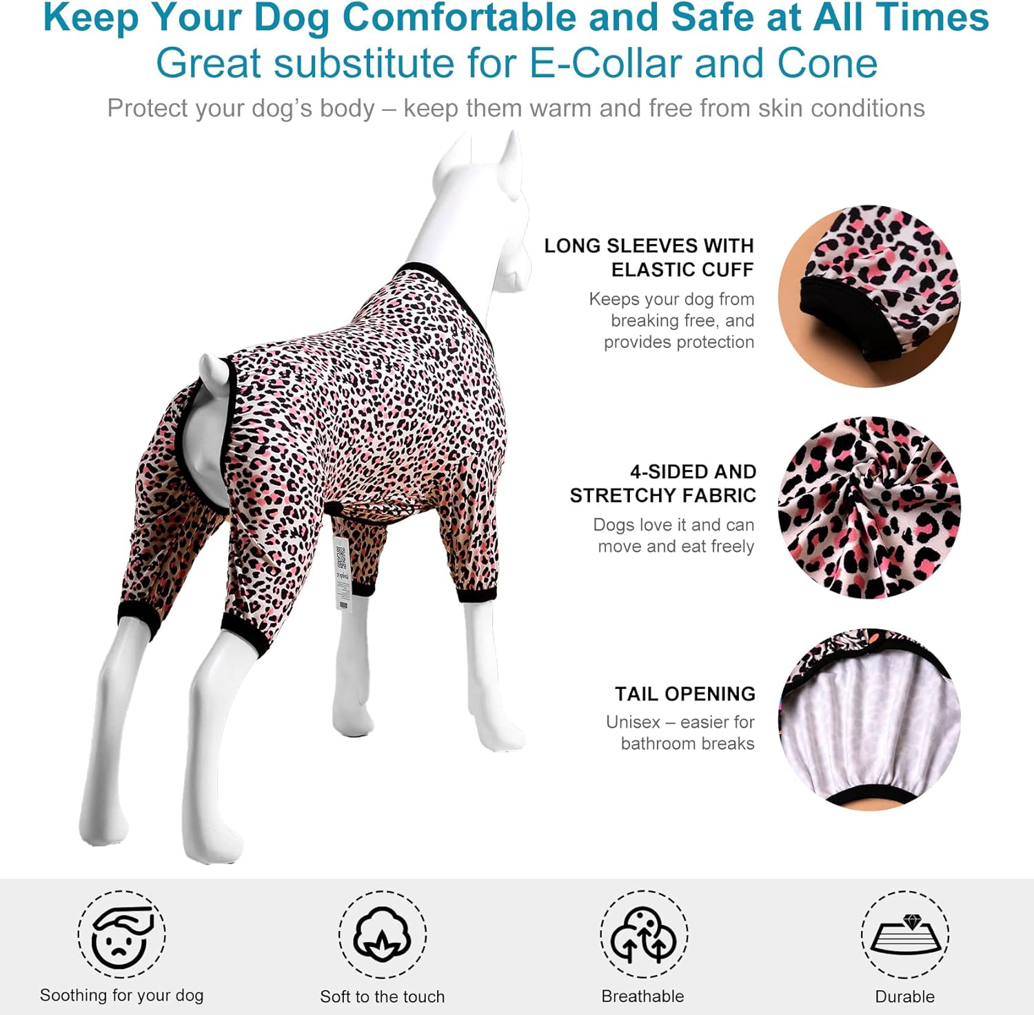 LovinPet Lovin Dog Pajamas, Double Brushed Stretch Knit, Neon Pink Cheetah Print, UV Protection, Pet Anxiety Relief Shirt, Lightweight Pullover Dog Pajamas, Pitbull Clothes, Leopard Pink 3XL