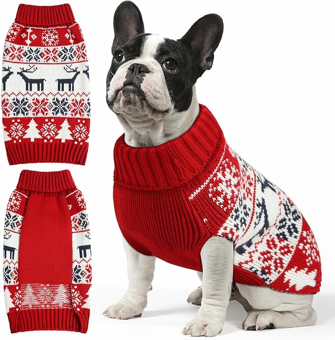 Christmas Dog Sweaters for Small Large Dogs Girl, Soft Warm Pup Dogs Shirt, Turtleneck Dog Sweaters for Medium Large Dogs, Double Knitting Collar for Outdoors Playing, Warm Dog Cat Clothes (Deer, XXS)