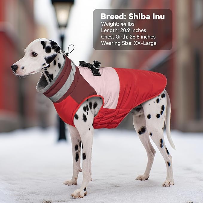 Dog Coat, Waterproof Dog Winter Coats for Small Dogs, Reflective Dogs Jacket with Harness Built in, Zip-up Cold Weather Coats Pet Vest Turtleneck Doggy Snowsuit, Red Medium