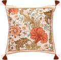 Velvet Square Vintage Throw Pillow Covers,Orange Floral with Wild Flowers Pattern Cozy Pillowcases,Decoration Pillows Cover for Couch Sofa Bed Car Chair Thanksgiving,18"x18"