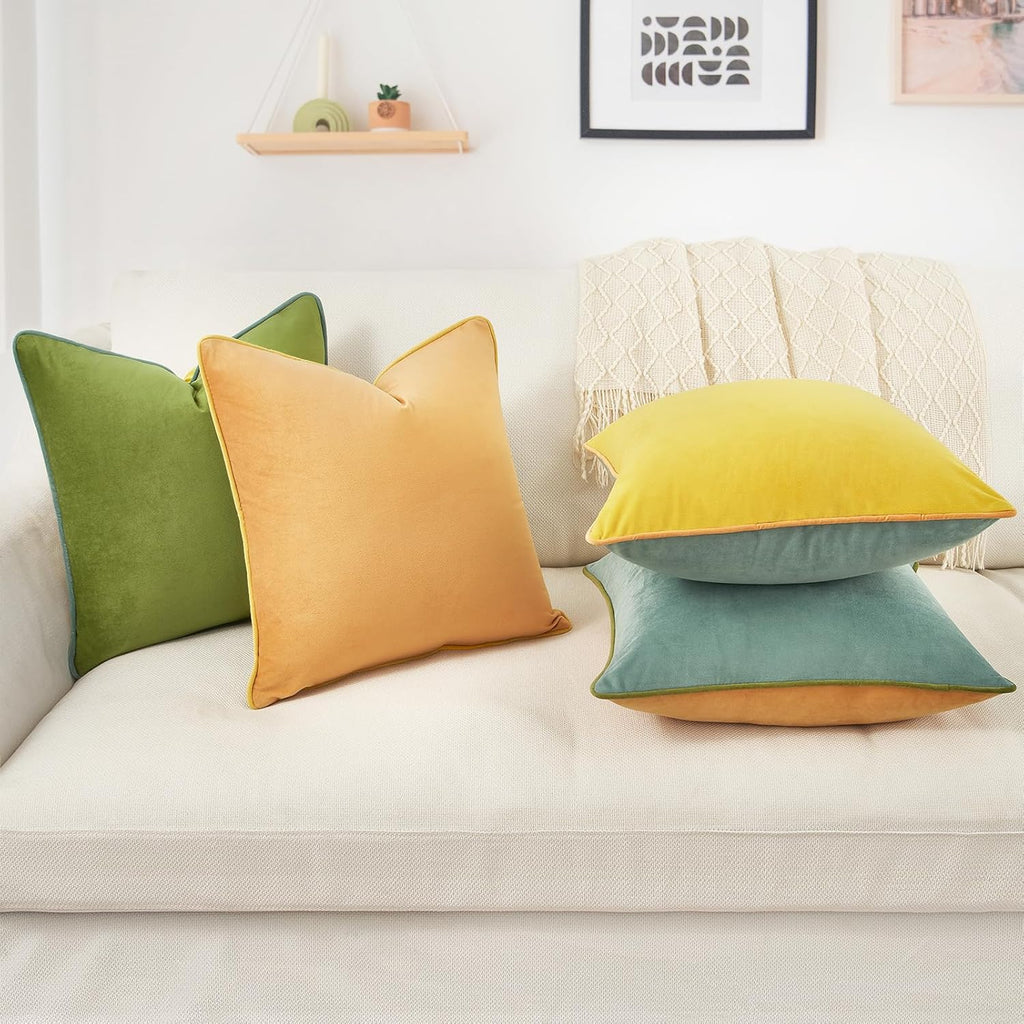 MONDAY MOOSE Decorative Throw Pillow Covers Cushion Cases, Set of 4 Soft Velvet Modern Double-Sided Designs, Mix and Match for Home Decor, Pillow Inserts Not Included (20x20 inch, Yellow/Green)