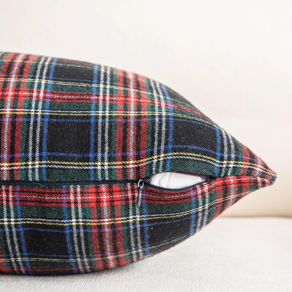 AQOTHES Pack of 2 Christmas Plaid Decorative Throw Pillow Covers Scottish Tartan Cushion Case for Farmhouse Home Holiday Decor Red and Black, 12 x 20 Inches