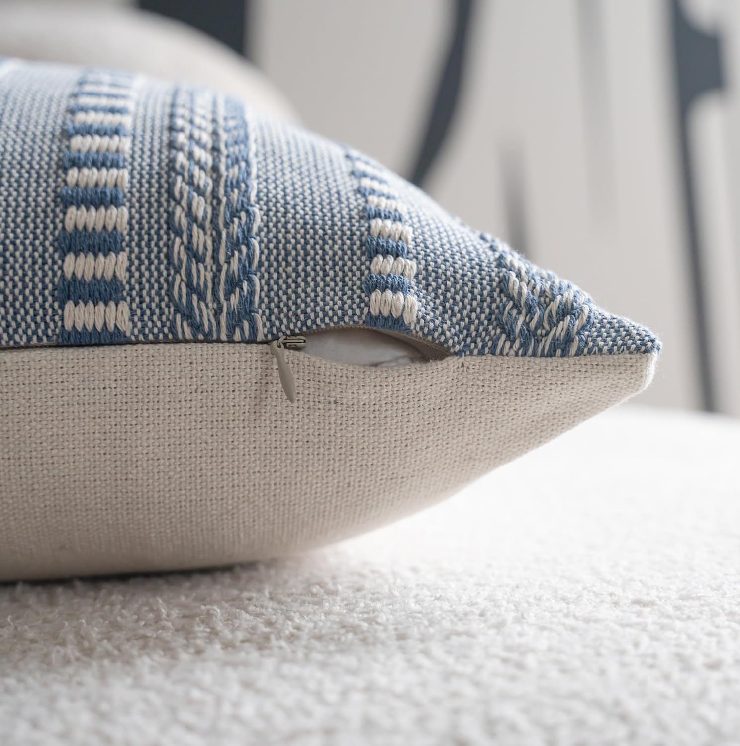 Boho Throw Pillow Covers 18x18 Inch Set of 2, Farmhouse Decorative Couch Pillow Cases, Blue Accent Pillows of Bed, Sofa Bedroom Living Room Home Decor Cushion Cover