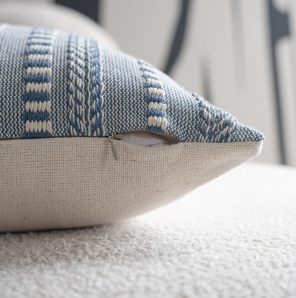 Boho Lumbar Pillow Covers 14x36 Long, Farmhouse Decorative Couch Pillow Cases, Blue Accent Pillows of Bed, Sofa Bedroom Living Room Home Decor Cushion Cover, Pack of 1