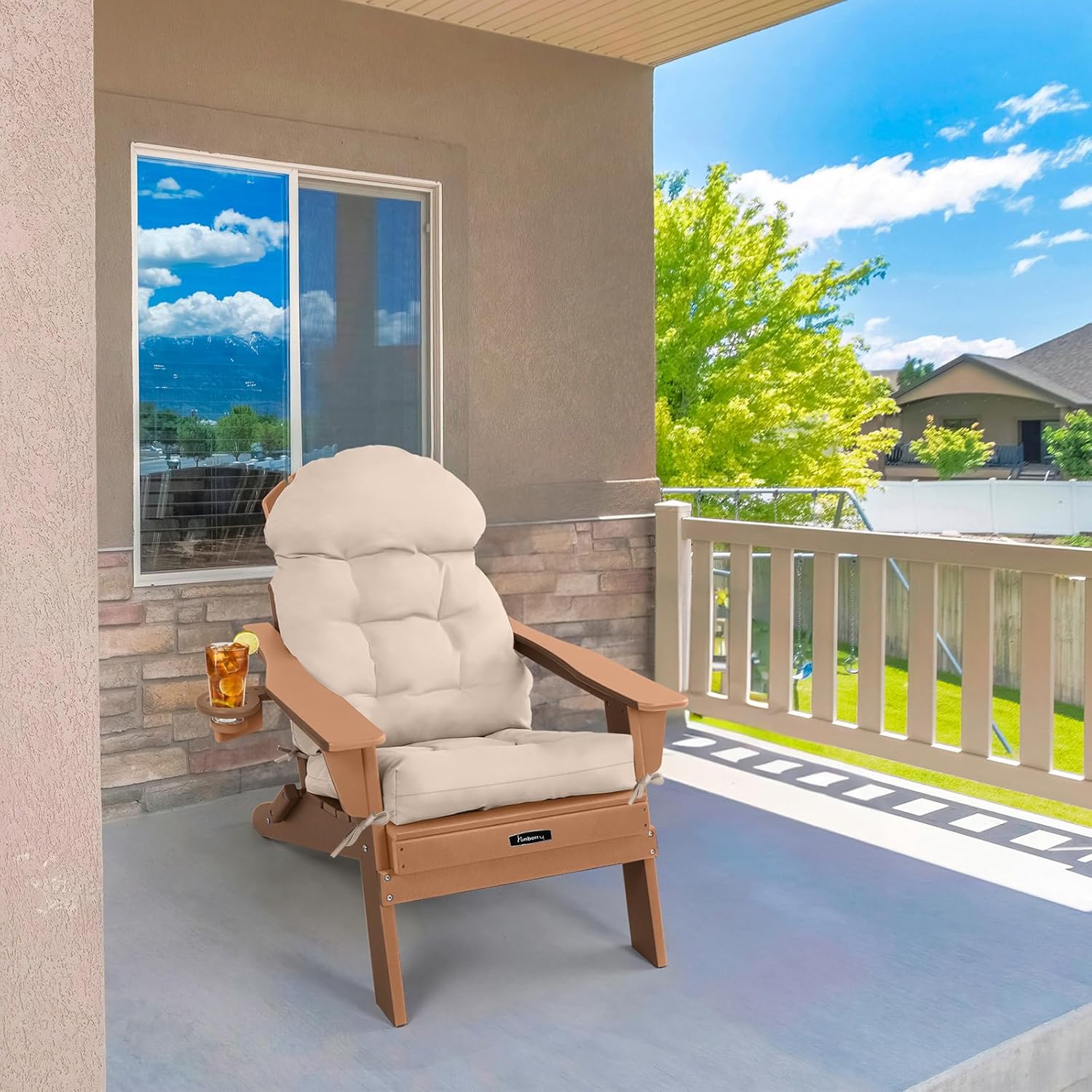 FUNBERRY Adirondack Chair Cushion, Thicken Comfy Cushions for Rocker Non Slip Fade Shield Waterproof High Back with Ties