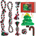 Aitmexcn Christmas Dog Rope Toys Set, 7 Pack Cotton Dog Toys for Large Dogs and Medium Small, Cute Interactive Squeaky Toy, Chewing Puppy Gaming Toy for Teeth Cleaning