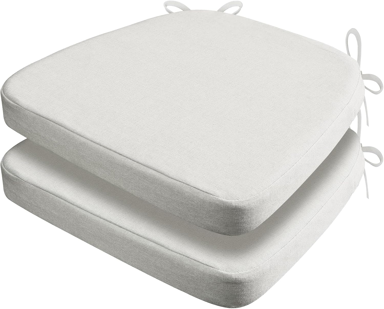 AAAAAcessories D-Shaped Chair Cushions, 2" Thick Dining Chair Pads with Ties and Removable, Machine-Washable Cover, 17" x 16", Set of 2, Natural Linen