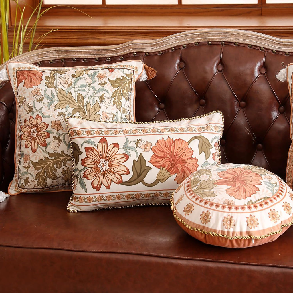 Rectangle Throw Pillow Cover,Orange Floral Farmhouse with Wild Flowers Pattern Cozy Velvet Pillowcases,Decor Lumbar Pillows Cushion Covers for Couch Sofa Bed Car Chair,12"x20"