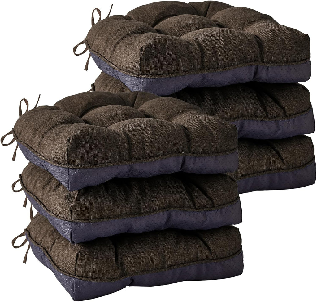 Chair Cushions for Dining Chairs, Seat Cushions for Kitchen Chairs, Indoor Seat Cushions with Ties, Tufted Foam Chair Pads, Non Slip Chair Cushions Set of 6, 15.5" x 15.5" x 4", Brown