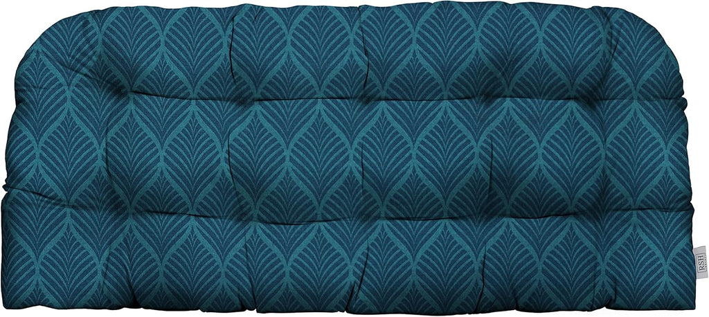 RSH DECOR: Tufted Wicker Loveseat Cushion | 41” x 19" | All-Weather Spun Fabric | Water and Fade-Resistant | Outdoor Settee Cushion for Patio Furniture | Fenbrook Blue