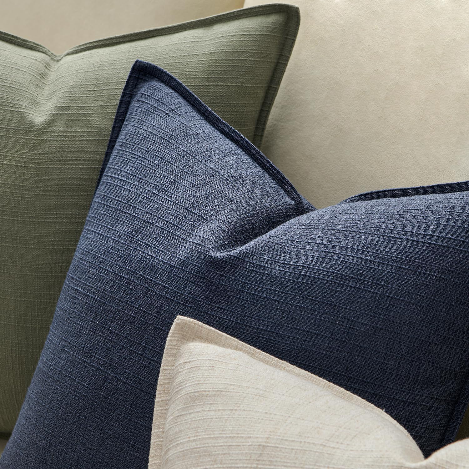 MIULEE Decorative Pillow Covers 18x18, 2 Pack Navy Blue Boho Farmhouse Neutral Throw Pillows for Couch, Thick Textured Modern Linen Cushion Cases Sofa Bed Living Room Home Decor