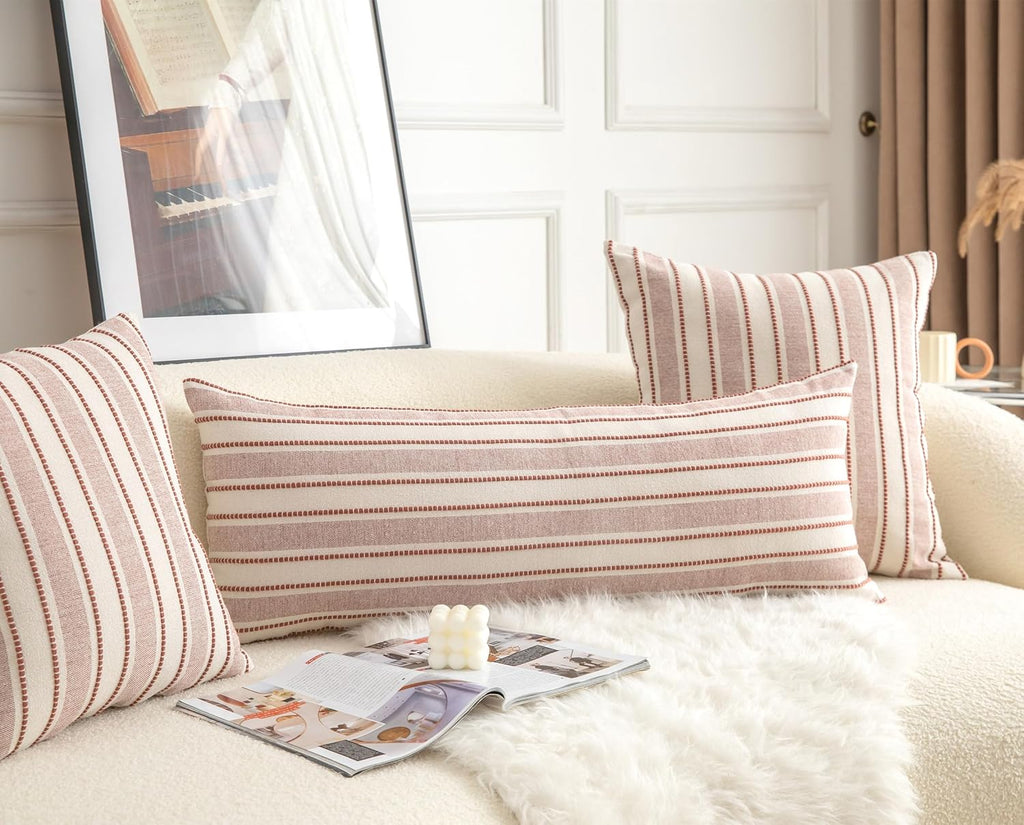 Decorative Boho Lumbar Pillow Covers, Modern Farmhouse Couch Pillowcase, 14 x 36 Long Accent Body Throw Pillow Covers, Sofa Bed Living Room Decor Cushion Case, Rust and Beige, Pack of 1