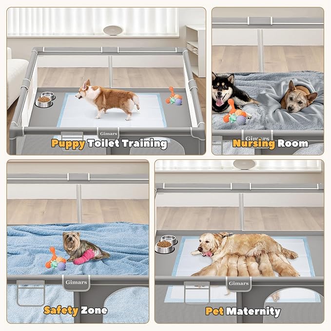 71x59x26 Inches Puppy Playpen with Gate, Dog Playpen for Puppies or Small Dogs, Sturdy Safety Dog Fence Pet Playpen with Thickened Fabric, High-Strength Nylon Wire Mesh for Indoor & Outdoor,Washable