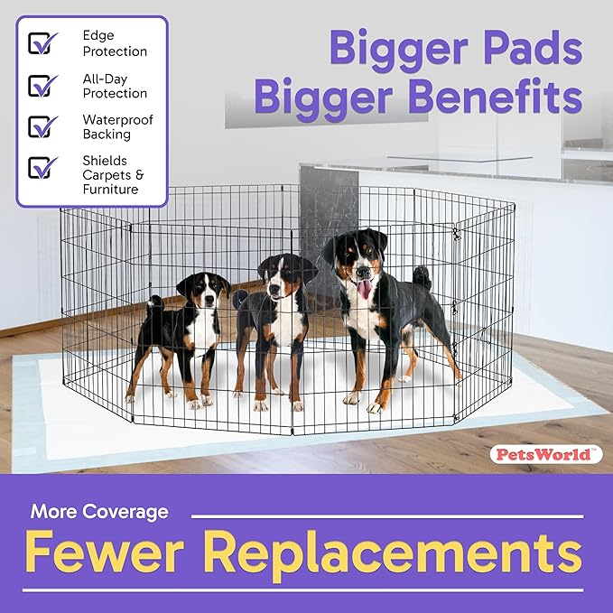 PETSWORLD Mega-Sized Dog Pee Pads (40" x 99") – 4XL Gigantic Pet Piddle Pads for Puppy Training, Incontinence – with Adhesive Sticky Tape – Leak Proof, 5-Layer Protection (40 Count)