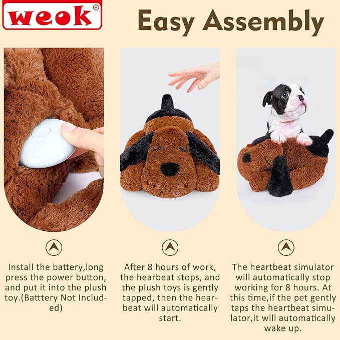 Heartbeat Puppy for Dogs, Helps for Anxiety Relief and Calming, Stuffed Animal Anxiety Calming Behavioral Puppy Heartbeat Toy Sleep aid for Cats Pets（for Small Breeds）