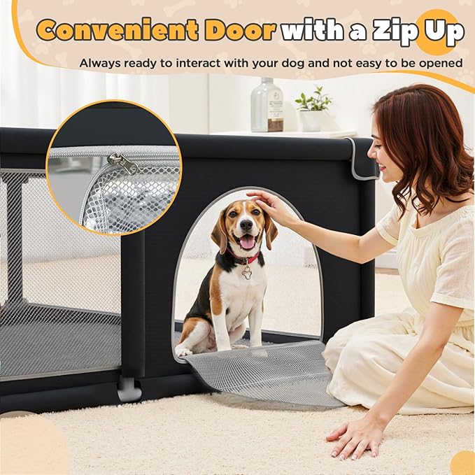 71x59x26 Inches Puppy Playpen with Gate, Dog Playpen for Puppies or Small Dogs, Sturdy Safety Dog Fence Pet Playpen with Thickened Fabric, High-Strength Nylon Wire Mesh for Indoor & Outdoor,Washable