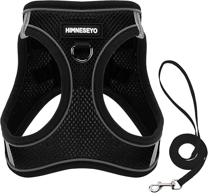 Dog Harness and Leash Set, Dog Harness for Dogs No Pull, No-Chock Step-in Reflective Breathable Lightweight Easy Walk Vest Harnesses with Safety Buckle for Small Medium Dogs, Cats (Black, XL)