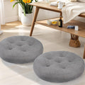 Meditation Floor Pillow Set of 2, Round Large Pillows Seating for Adults, Tufted Corduroy Cushion for Tatami Living Room, 22x22 Inch FP-Grey-R