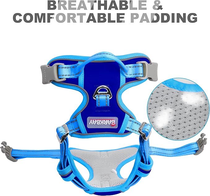 BARKBAY No Pull Dog Harness Front Clip Heavy Duty Reflective Easy Control Handle for Large Dog Walking(Sapphire Blue & Blue,XL)