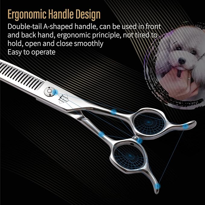 Dog Grooming Scissors: Pet Shears Made Of Japanese 440C Advanced Stainless Steel Professional Grooming Scissors for Dogs Cats and Other Pets (Thinner, 7.0 inch)