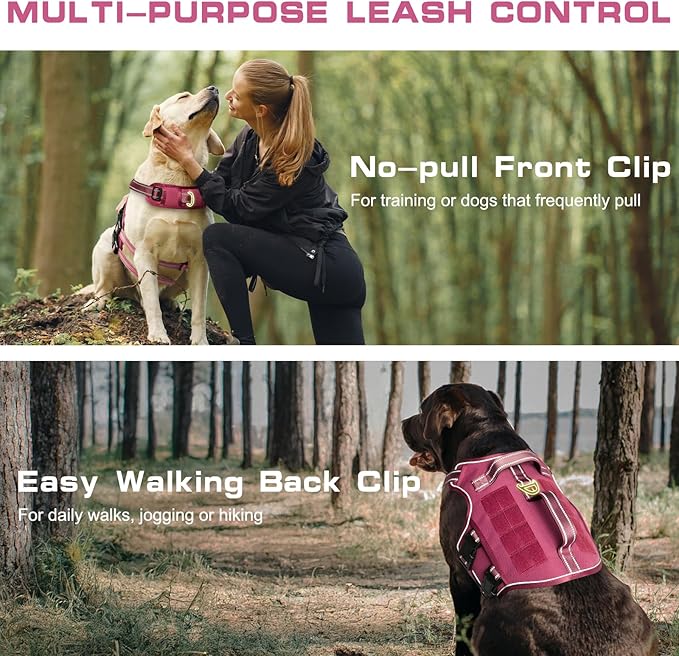 Dog Harness for Large Dogs Heavy Duty, No Pull Tactical Dog Harness with Molle System, Easy On and Off Service Dog Vest, Breathable Padded, Adjustable Reflective Pet Vest for Walking Hiking Training