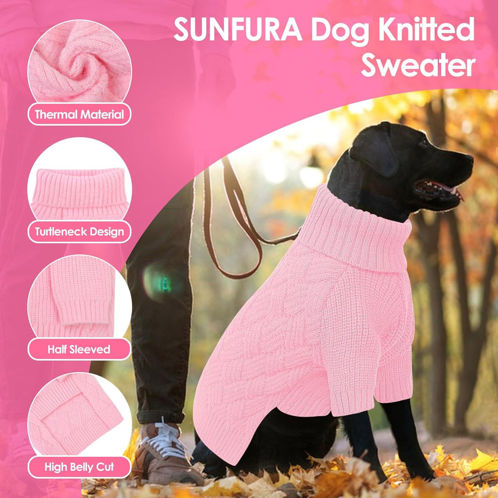 SUNFURA Small Dog Sweater, Turtleneck Dog Sweater for Cold Weather, Puppy Knitwear Pullover for Christmas Thanksgiving, Pet Winter Knitted Sweatshirt for Pug Dachshund, Pink S