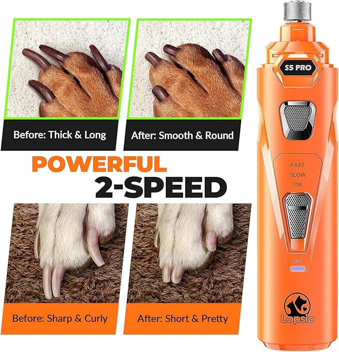 Dog Nail Grinder with 2 LED Lights Powerful 2 Speeds Super Quiet Dog Nail Trimmers with 3 Grinding Wheels Rechargeable Pet Dog Nail Clippers for Large Medium Puppy Dogs Dog Nail File Cat Nail Clipper