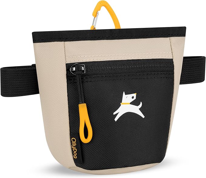 OllyDog Goodie Treat Bag, Dog Treat Pouch, Waist Belt Clip for Hands-Free Training, Magnetic Closure, Dog Training and Behavior Aids, Three Ways to Wear (Con Leche)