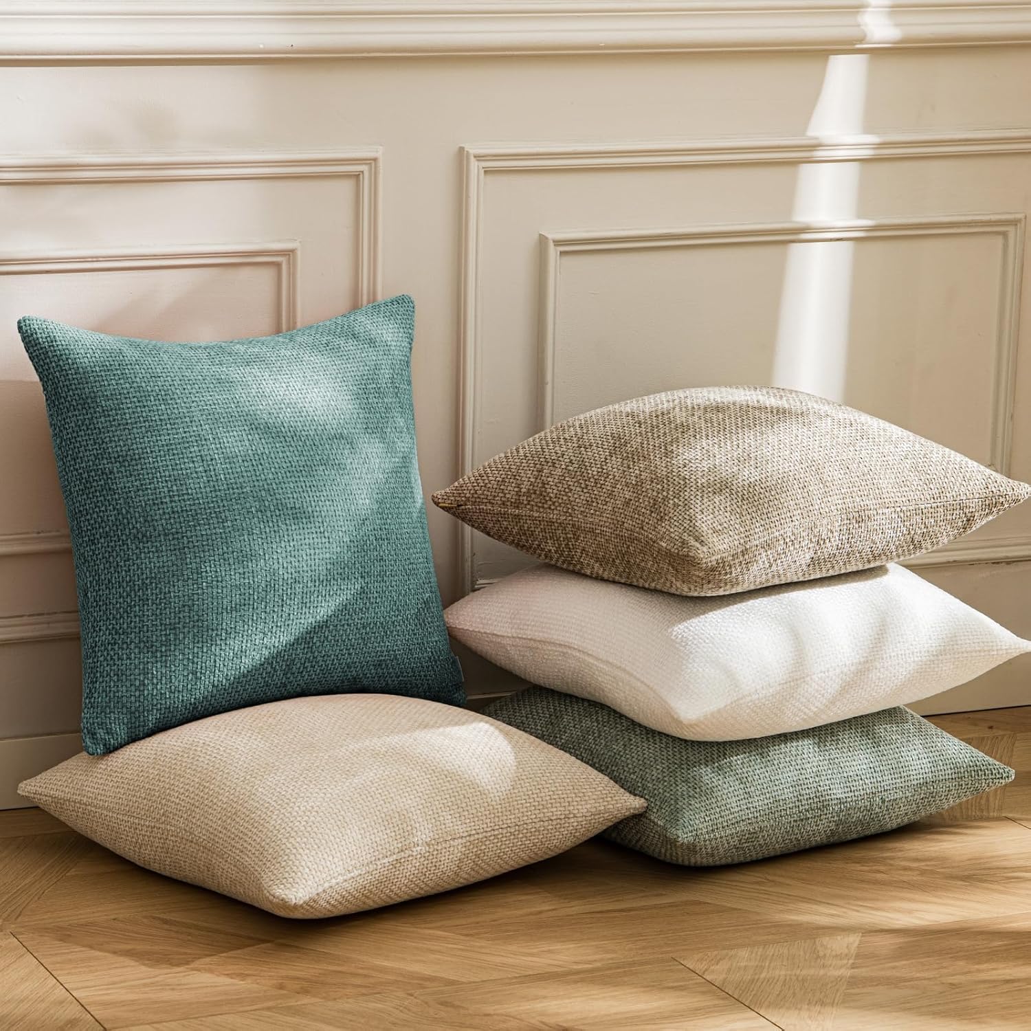 a moment Teal Chenille Throw Pillow Covers 20x20 Inch Pack of 2 Modern Decorative Throw Pillow Covers Farmhouse Cross Covers Home Decor for Sofa Bedroom Living Room